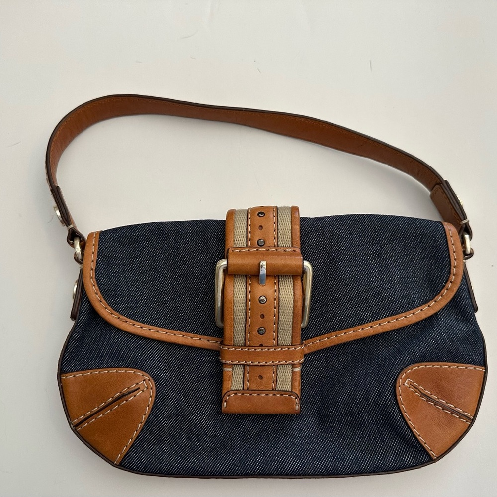Michael Kors Blue Denim and Tan Leather Shoulder Bag